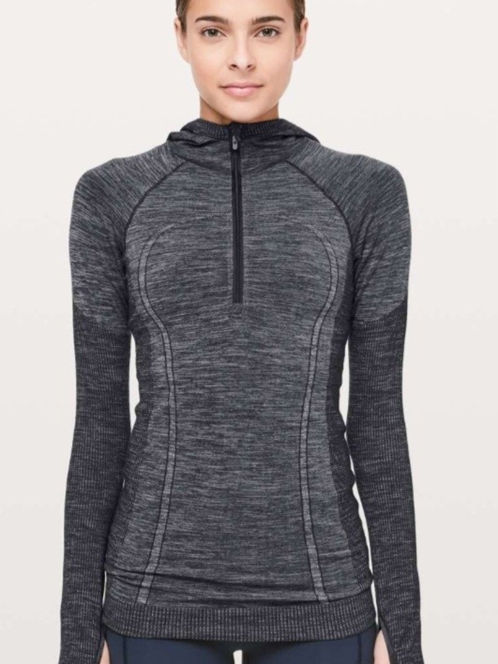 Lululemon Swiftly Wool 1/2 Zip Hoodie Nocturnal Teal / White Size 12